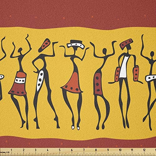 Ambesonne African Fabric by The Yard, Dancing Abstract Wall Paint Indigenous Culture, Stretch Knit Fabric for Clothing Sewing and Arts Crafts, 2 Yards, Orange