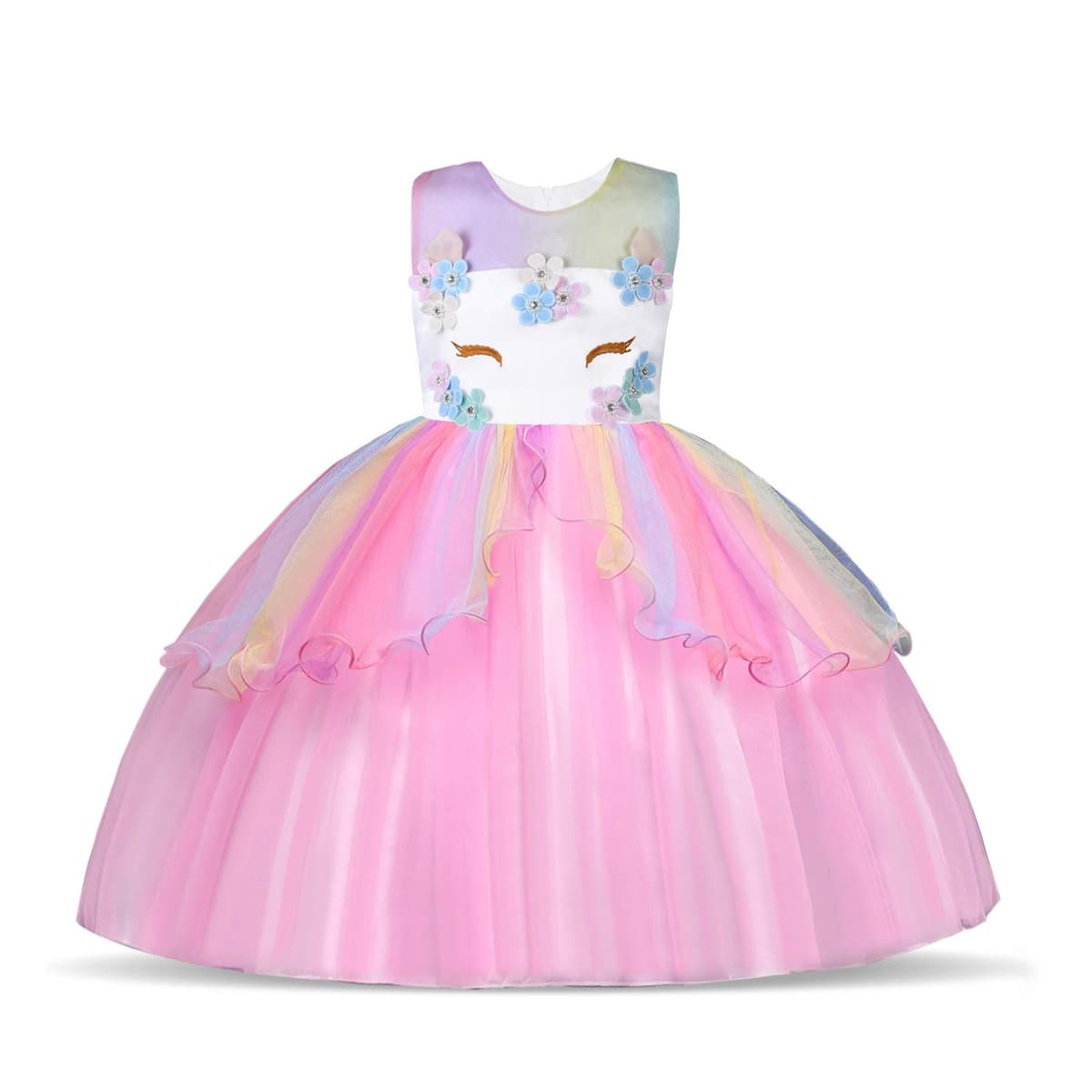 URAQT Disfraz Unicornio Niña, 3pcs Vestido Princesa con Diadema y Collar para Diario, Cosplay, Halloween, Carnaval, Fiesta, Boda, Cumpleaños — view 2