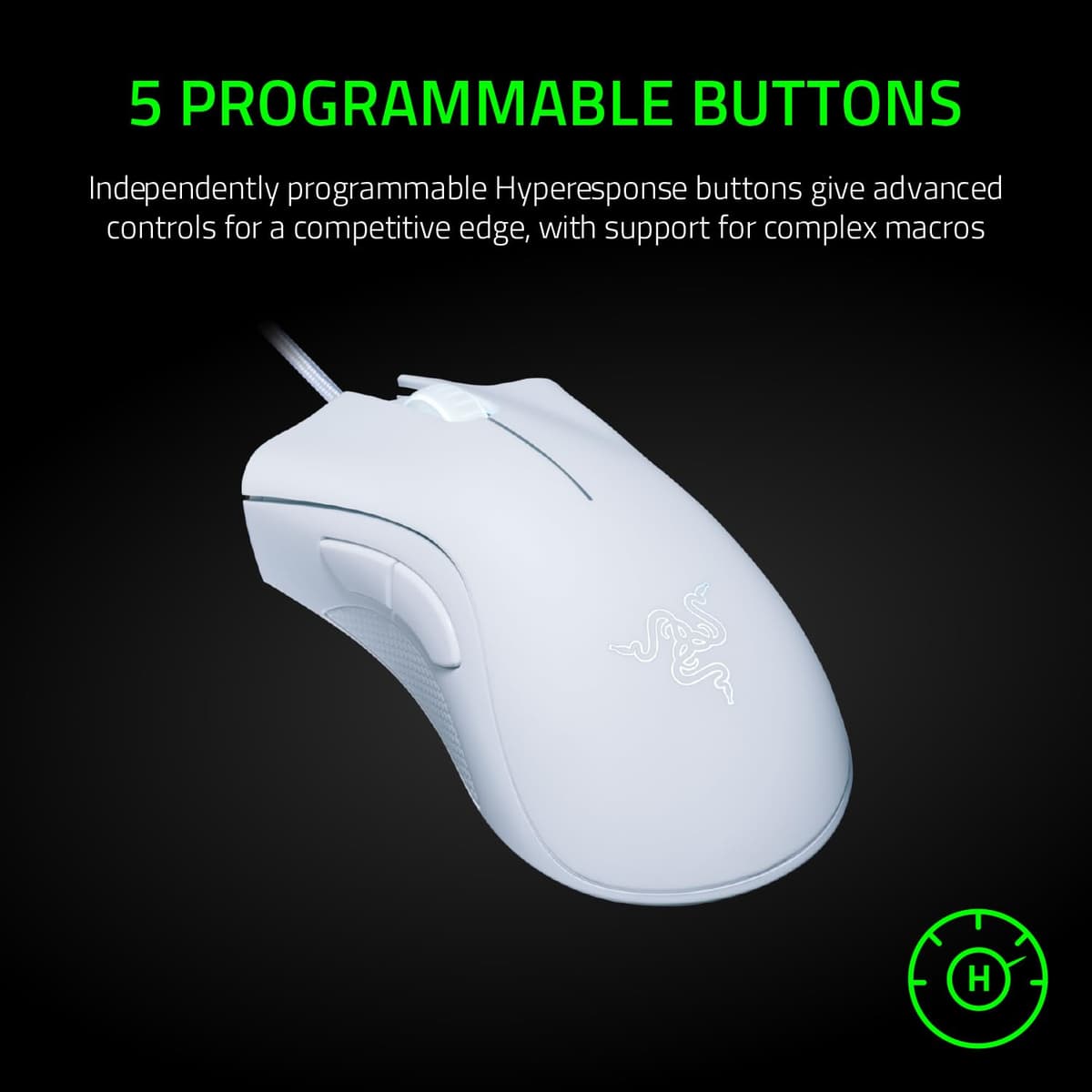 Razer DeathAdder Essential (2021) - Wired Gaming Mouse (Optical Sensor, 6400 DPI, 5 Programmable Buttons, Ergonomic Form Factor) White — view 7
