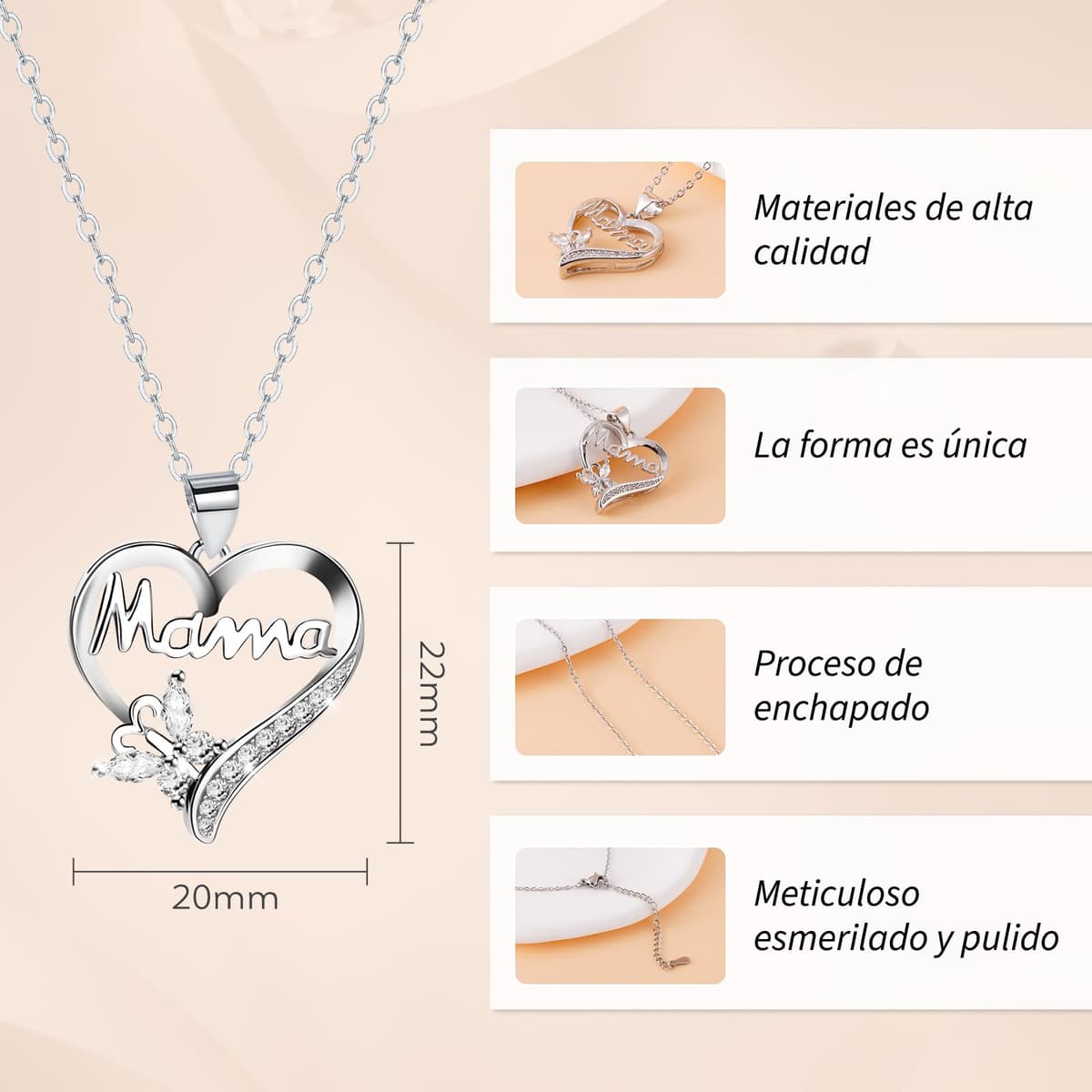 Fantasyon Regalos para Madres, Collar Mamá Pulsera Mamá, Regalo Dia De La Madre de Acero Inoxidable, Regalo Cumpleaños Mujer Mama Abuela San Valentín — view 2
