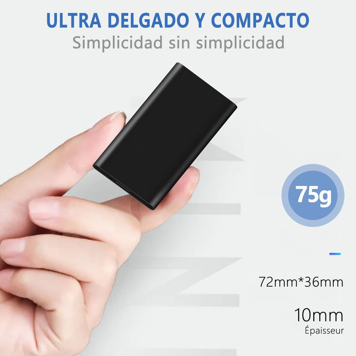 Watpot Disco Duro Externo 2TB Portátil, Resistente Al Agua y Los Golpes, para PC, TV, Ordenador de Escritorio y Windows -Negro — view 2