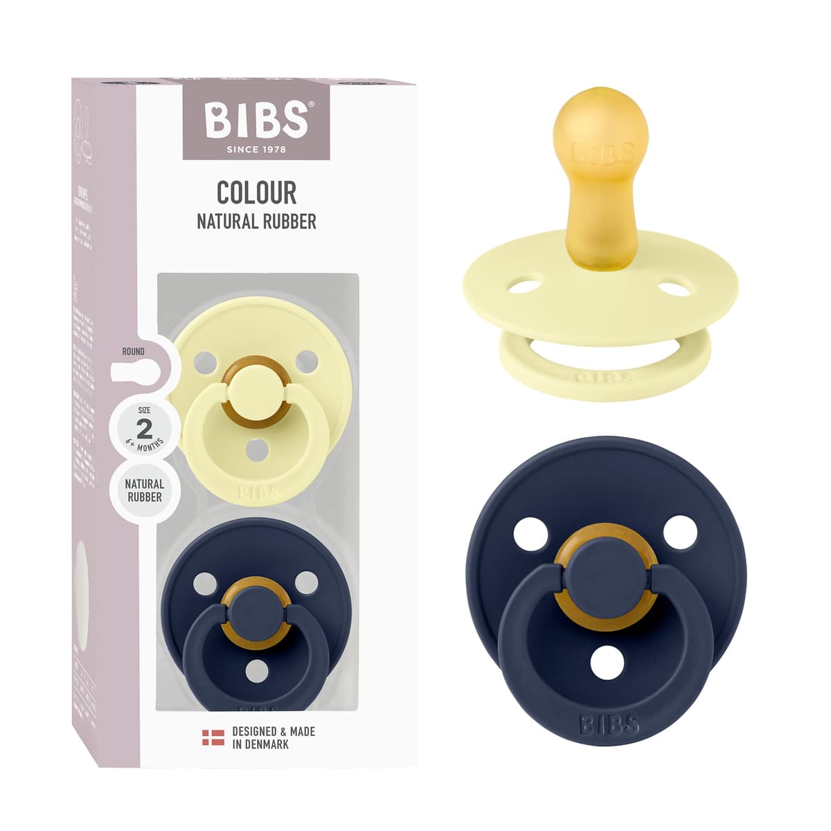 BIBS Colour Soother 2-Pack, BPA Free Dummy Pacifier, Round Nipple. Natural Rubber Latex, Size 2 (6-18 Months), Sky Blue/Steel Blue — view 38