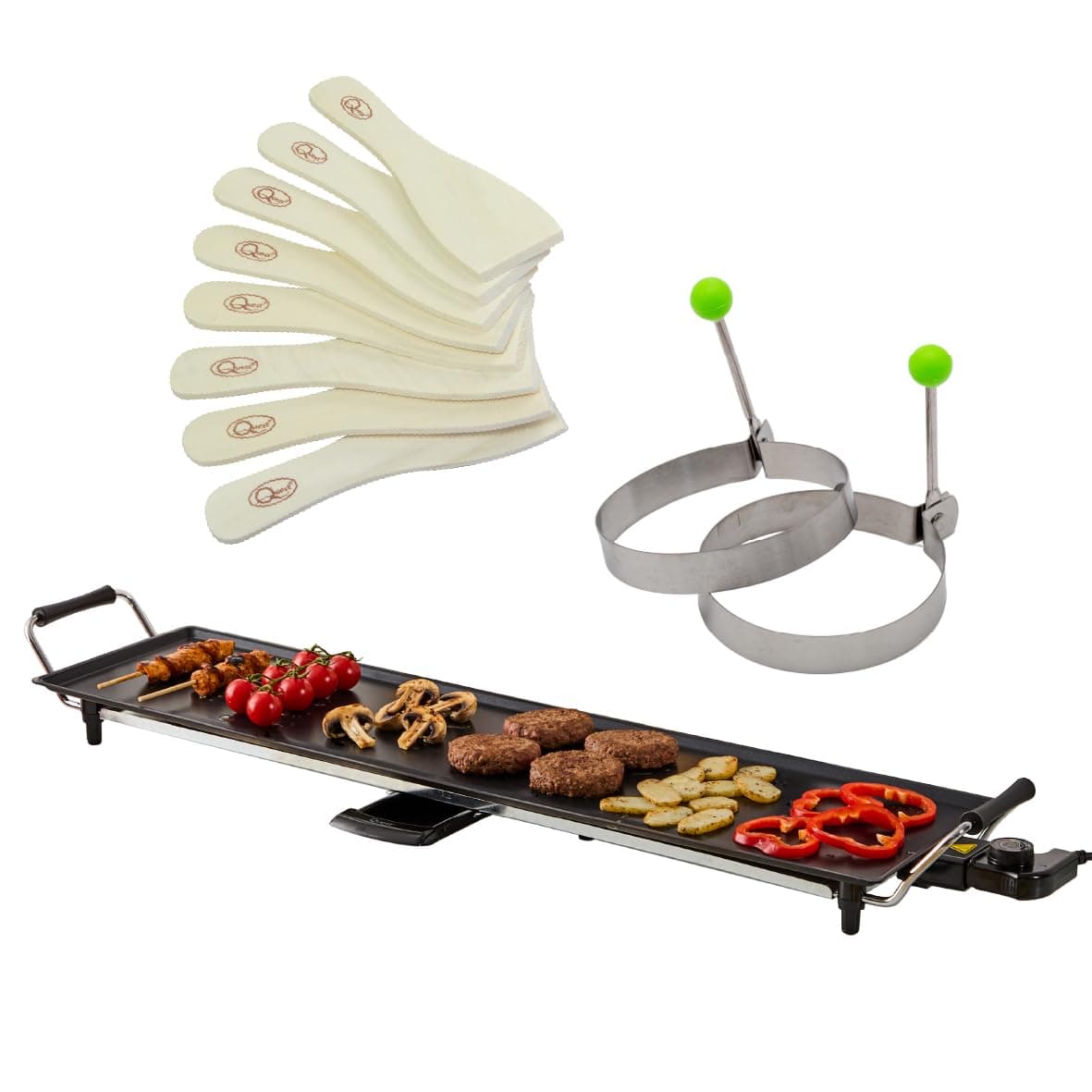 Quest Large Teppanyaki Grill, Non Stick Electric Grill, Adjustable Thermostat, Includes 8 Wooden Spatulas, For Parties, Family Meals & More, 48cm x 26cm Cooking Plate — view 11