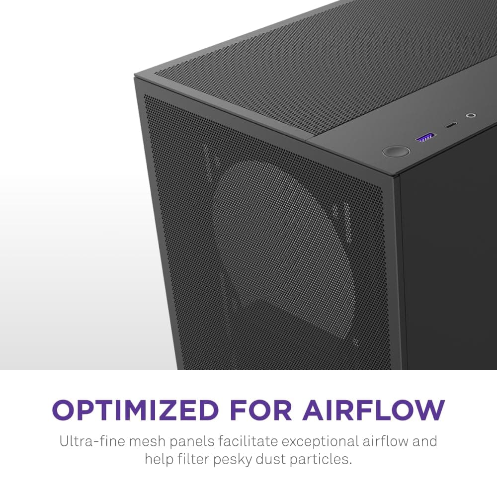 NZXT H5 Flow - Compact ATX Mid-Tower PC Gaming Case - High Airflow - 2 x 120mm Fans Included - 360mm Front & 240mm Top Radiator Support - Cable Management System - Tempered Glass - Black — view 5