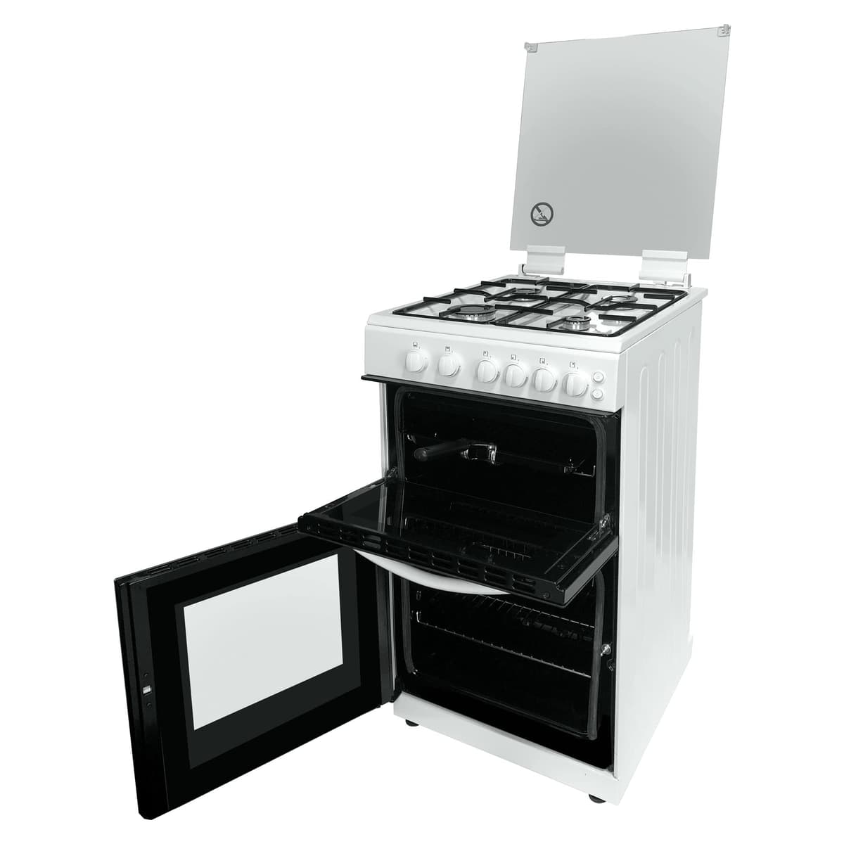 Statesman GTL50W Double Oven Gas Cooker with Glass Lid, 4 Gas Burners, 50cm Wide, White — view 2