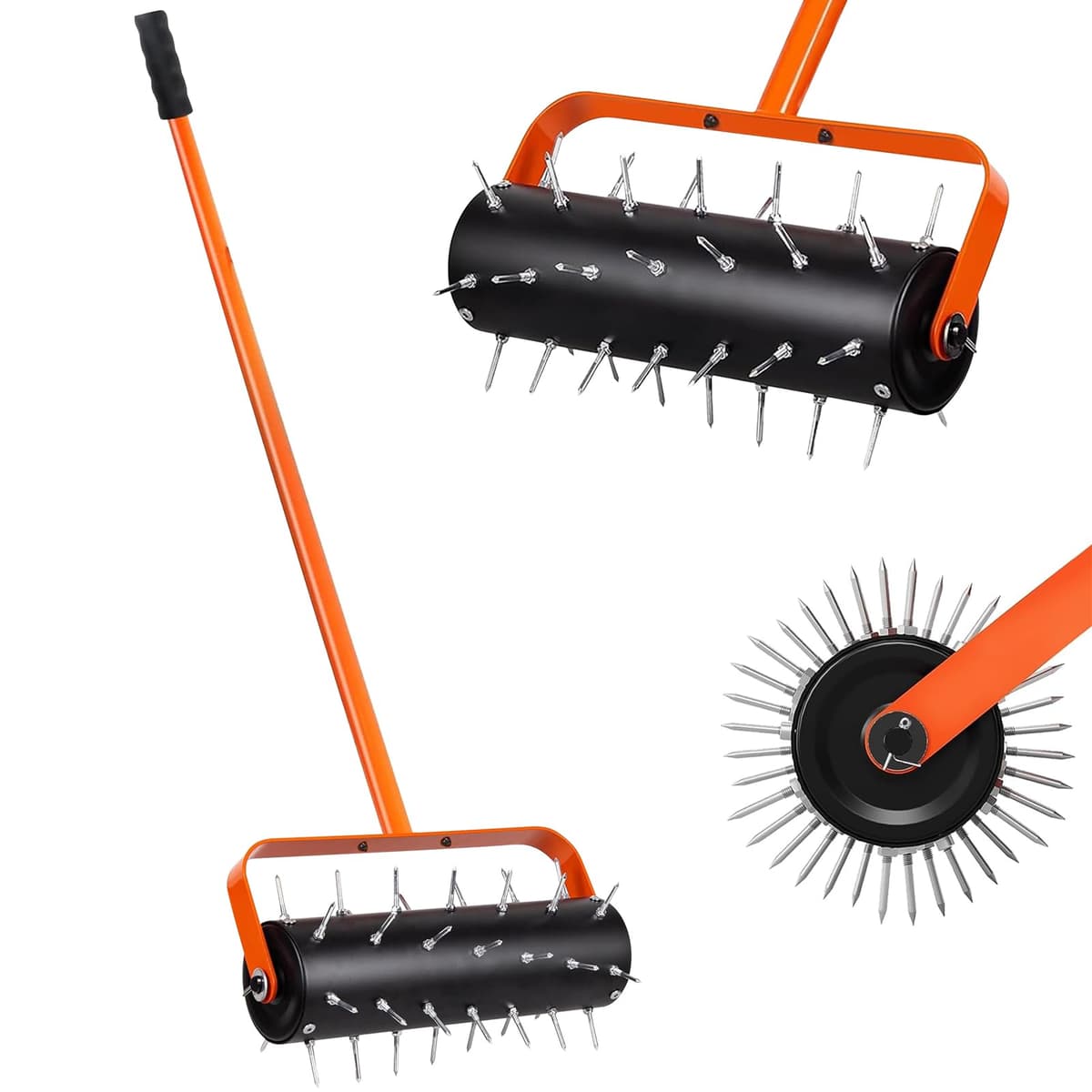 Lawn Aerator Roller, Manual Aerator, Manual Winder with 42 x 2" Nails and Splash Protection, Lawn Aerator, Scarifier Roller for Garden, Patio, Deck