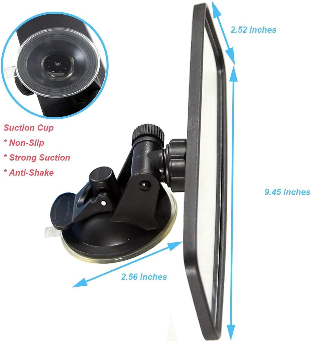 KITBEST Rear View Mirror Learner Driving Instructor Examiner Mirror Car Interior Mirror Wide Angle Adjustable with Suction Cup for Car SUV Trucks 240 X 64mm 240mm Mirror+0 Blindspot mirror — view 2