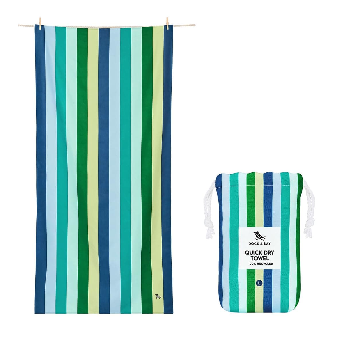 Dock & Bay Beach Towel - Quick Dry, Sand Free - Compact, Lightweight - 100% Recycled - Includes Bag - Cabana - Whitsunday Blue - Large (160x90cm, 63x35) — view 44