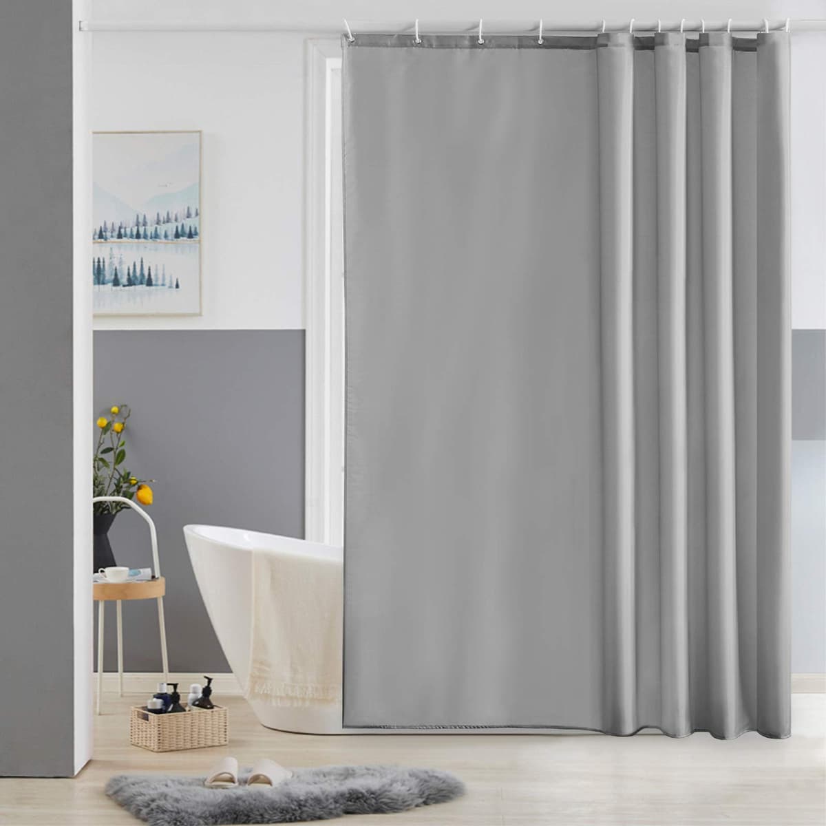 Furlinic Cortina Ducha 200x200cm Antimoho Impermeable Lavable Blanco Tela Poliéster Grandes Cortinas de Baño con 12 Aros de Cortina Ducha. — view 146