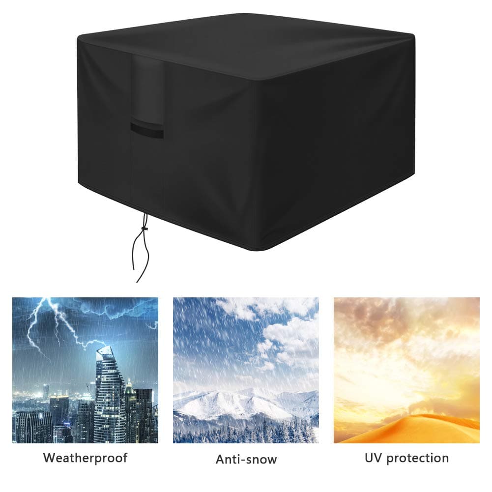 OKPOW Fire Pit Cover 90cm,Firepit Covers Waterproof Square-600D,Fire Bowl Cover Anti-UV,Heavy Duty Rip Proof Oxford Fabric Firepit Cover,Square Fire Pit Covers- Black(90cm*90cm*50cm) — view 5