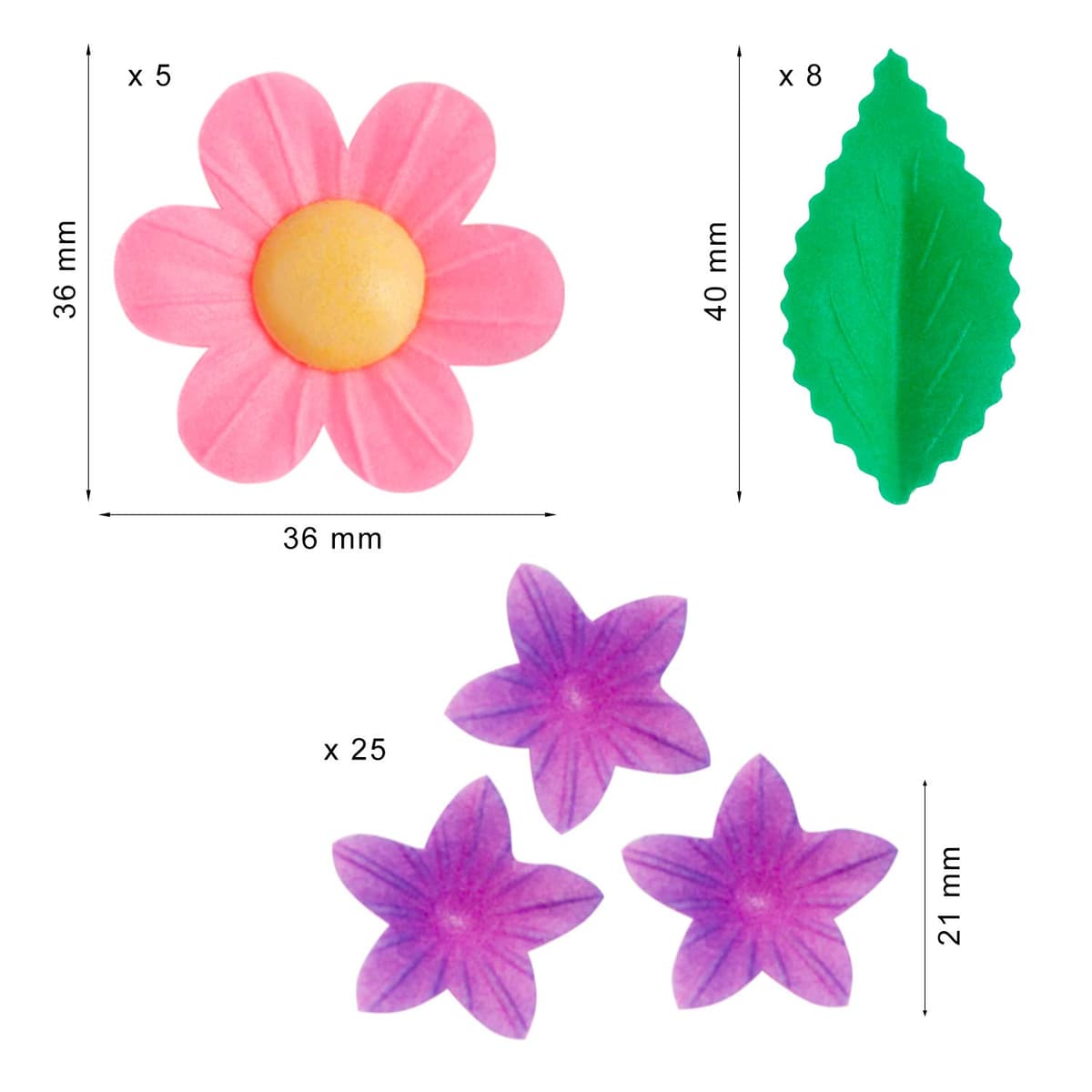 Dekora - Kit de Flores y hojas de Papel de Oblea para Decoración de Tartas, Cupcakes u otros Postres — view 3