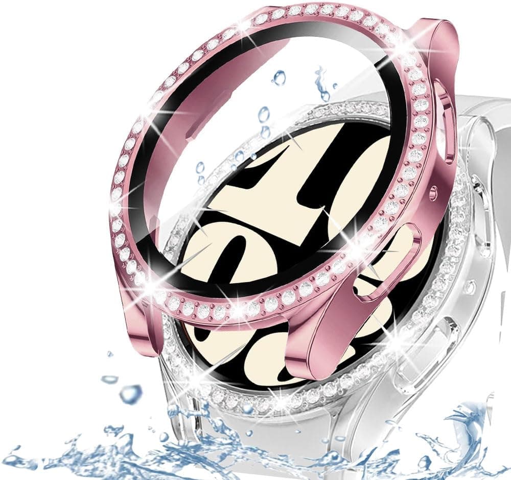 DEALELE [2-PACK] Case Compatible with Samsung Galaxy Watch FE / 5/4 40mm, Bling Double-row Diamond PC Protective Case Protector Cover, 40mm, Rose gold + Transparent — view 67