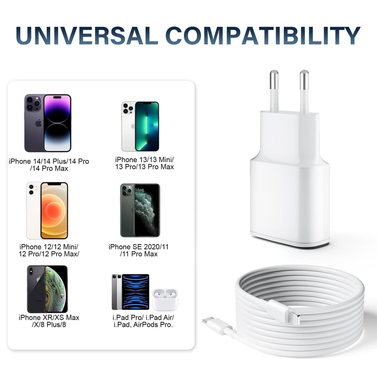Cargador para iPhone Carga Rapida, Paquete de 2 Cagador USB C PD 3.0 y Cable Lightning de 2 m para iPhone 14/13/12/11/Pro/Pro MAX/iPad[5th-9th]/iPad Mini[2nd-5th]/iPad Air — view 2