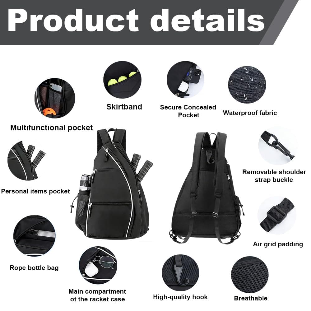1 Unidad Bolsa de Pickleball, Pickleball Sling Bag Mochila, Mochila Cruzada Reversible para Hombres y Mujeres, Bolso Bandolera Portátil con Gancho para Equipo y Equipo, sostiene Palas, Pelotas — view 3