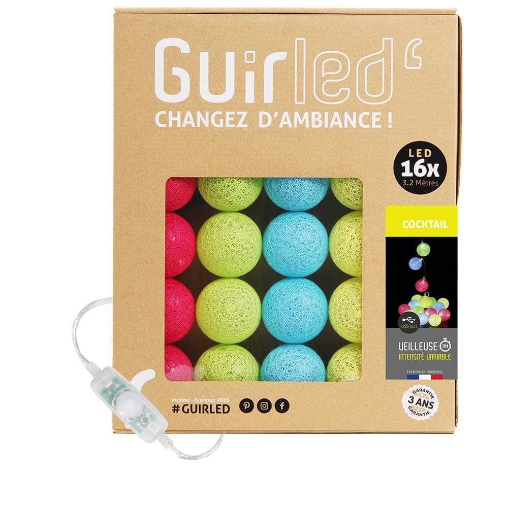 GuirLED - Guirnalda luminosa bolas de algodón LED USB- Luz de noche para bebé 2h - Adaptador de corriente dual USB 2A incluido - 3 intensidades - 16 bolas 1,6m - Byzantin — view 80