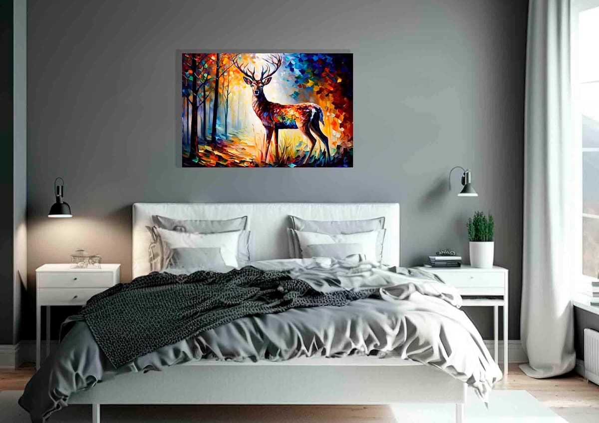 Artley Prints - Majestic Deer in Forest Colourful Canvas Pictures for Walls - Art for Living Room Abstract Animal Artwork Prints, 51 x 35cm (20 x 14 inches) — view 3