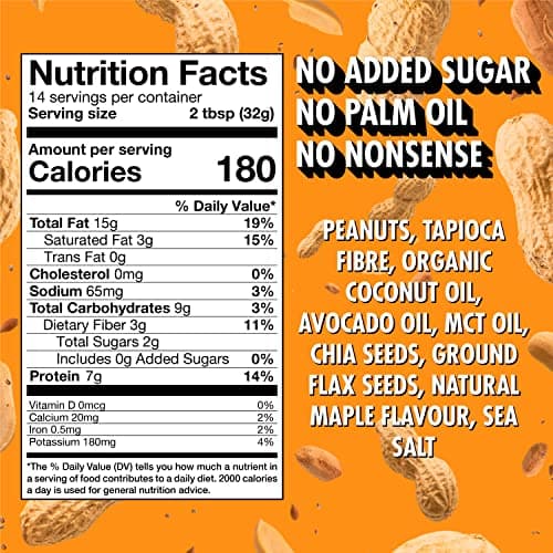 FATSO Maple Peanut Butter - High-Performance Natural Peanut Butter w/Superfats – MCT Oil, Avocado Oil, Organic Coconut Oil, Flax, Sweet Tapioca & Chia Keto-Friendly Nut Butter (18oz Jar)