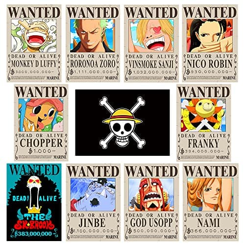 TYZZHOA 15in×11in Anime [OP] Wanted Bounty Posters, New Edition, 10 Straw Hat Pirates Crew Zoro, Sanji, Luffy, a Set of 11PCS