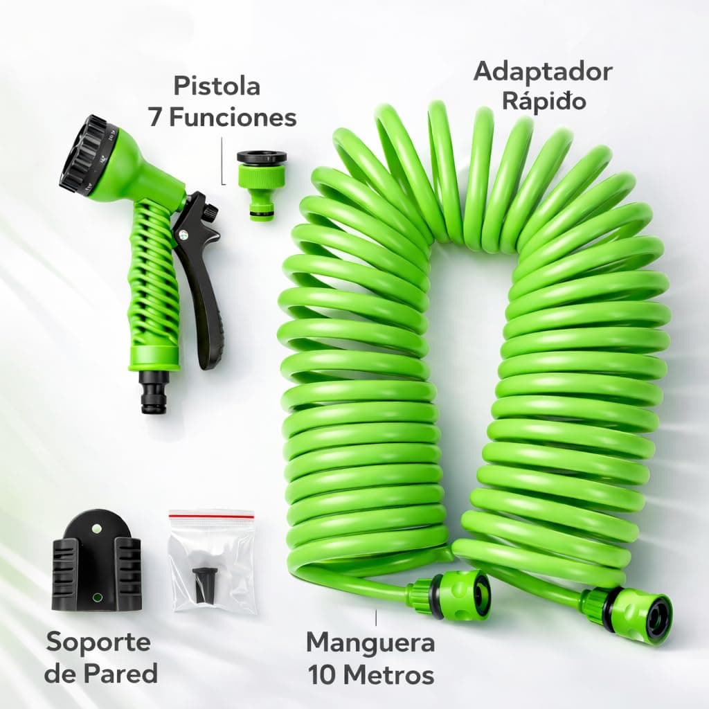 Manguera Extensible Jardín 10m con Pistola 7 Modos – Antienredos, Ligera y Compacta – Conectores Anti-Fugas – Ideal para Terraza, Balcón, Patio y Lavado de Coche — view 3