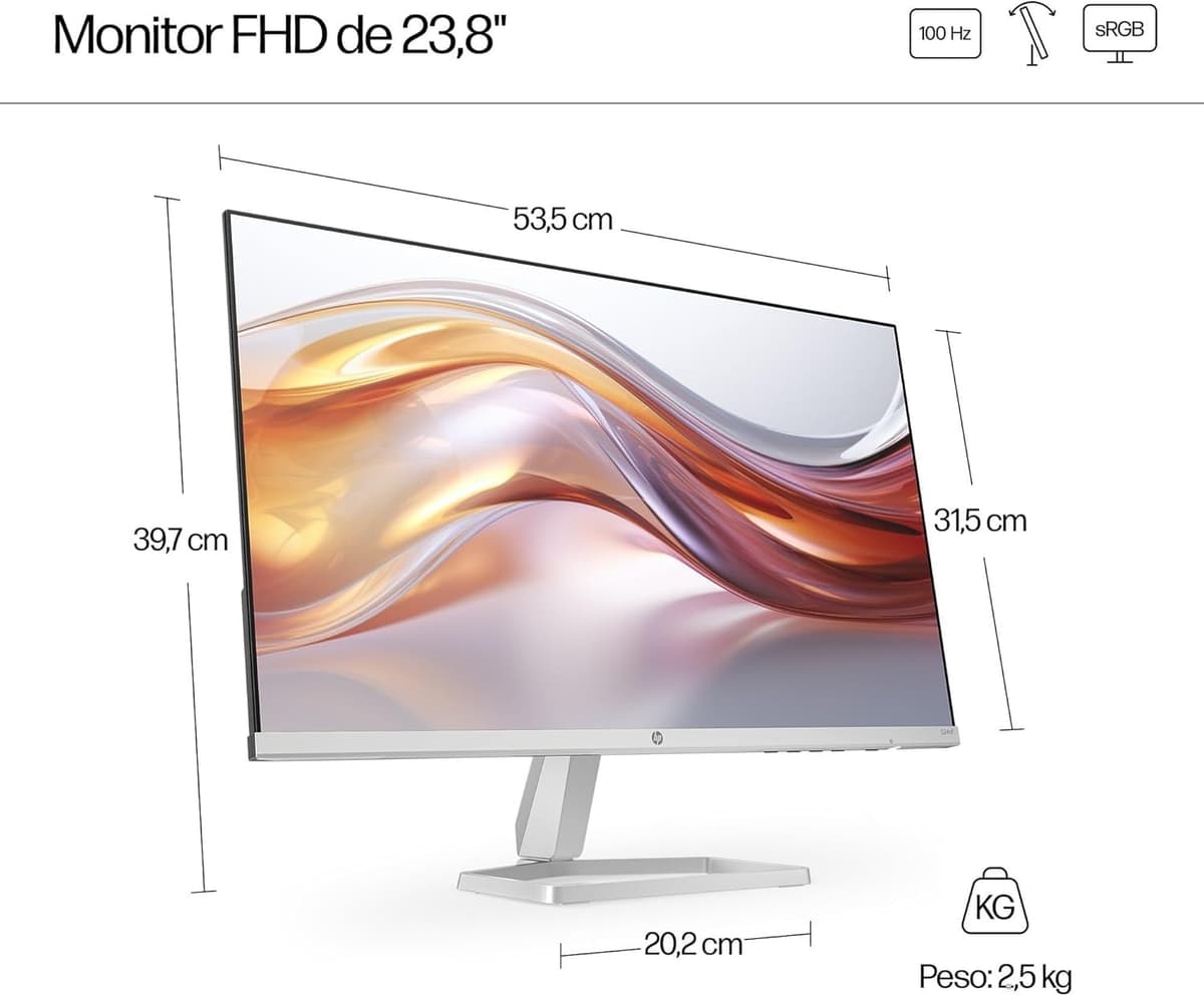 HP 524sf- Monitor de 23.8" FHD (1920x1080, IPS, 100 Hz, 5ms, 99% sRGB, 300 Nits, Contraste 1500:1) Negro con Soporte Plateado — view 4