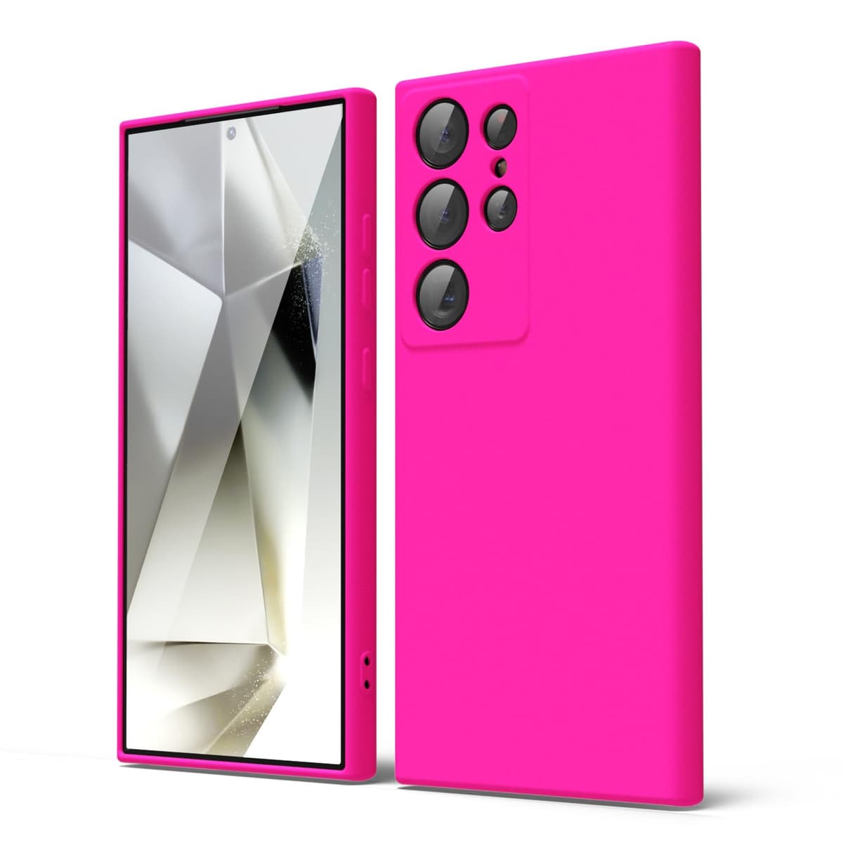 oakxco for Samsung Galaxy S24 Ultra Phone Case Liquid Silicone, Neon Bright Solid Color, Thin Slim Soft Rubber Gel Matte TPU Plain Simple Cover for Women Girl Cute, Hot Pink Fuchsia