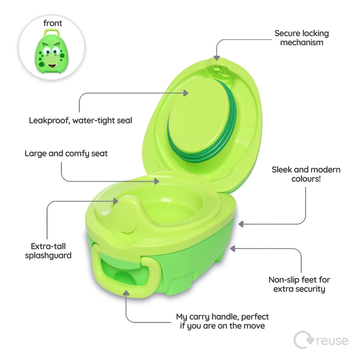 My Carry Potty - Travel Potty, Award-Winning Portable Toddler Toilet Seat for Kids to Take Everywhere (Dino) — view 3