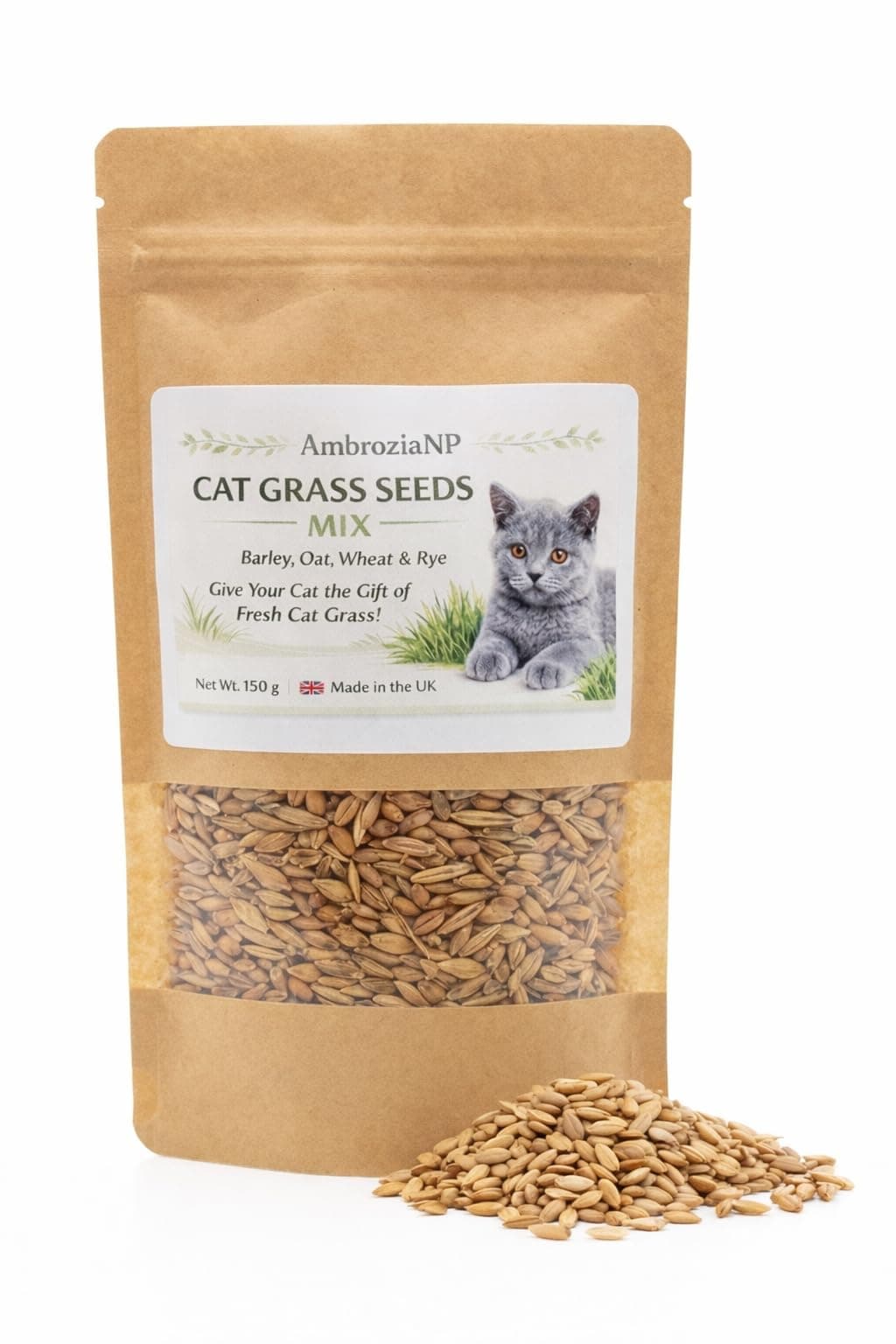 Cat Grass Seeds 150g – Grow Fresh Cat Grass – Natural Indoor Cat Grass – Easy to Grow – Made in UK (Mix)