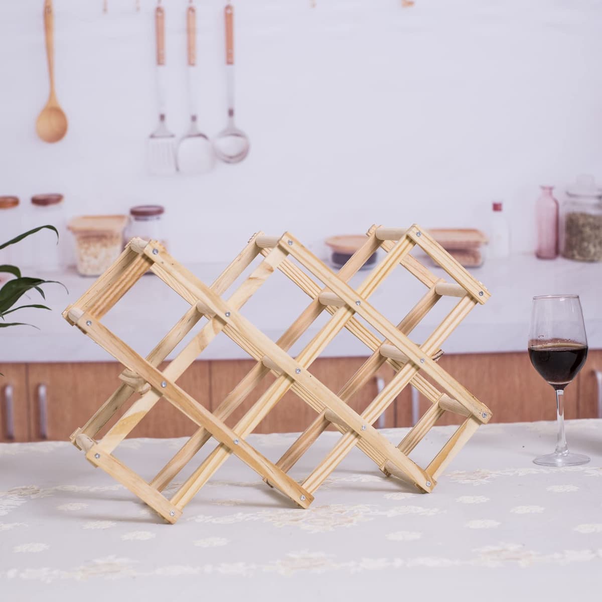 Newaner botellero Vino Plegable almacenar 10 Botellas de Vino 45X12.5X31CM, Estante de Madera Hecho a Mano de 3 Niveles, Organizador de Vino presentación para Bar, Sala de Estar y Cocina — view 9