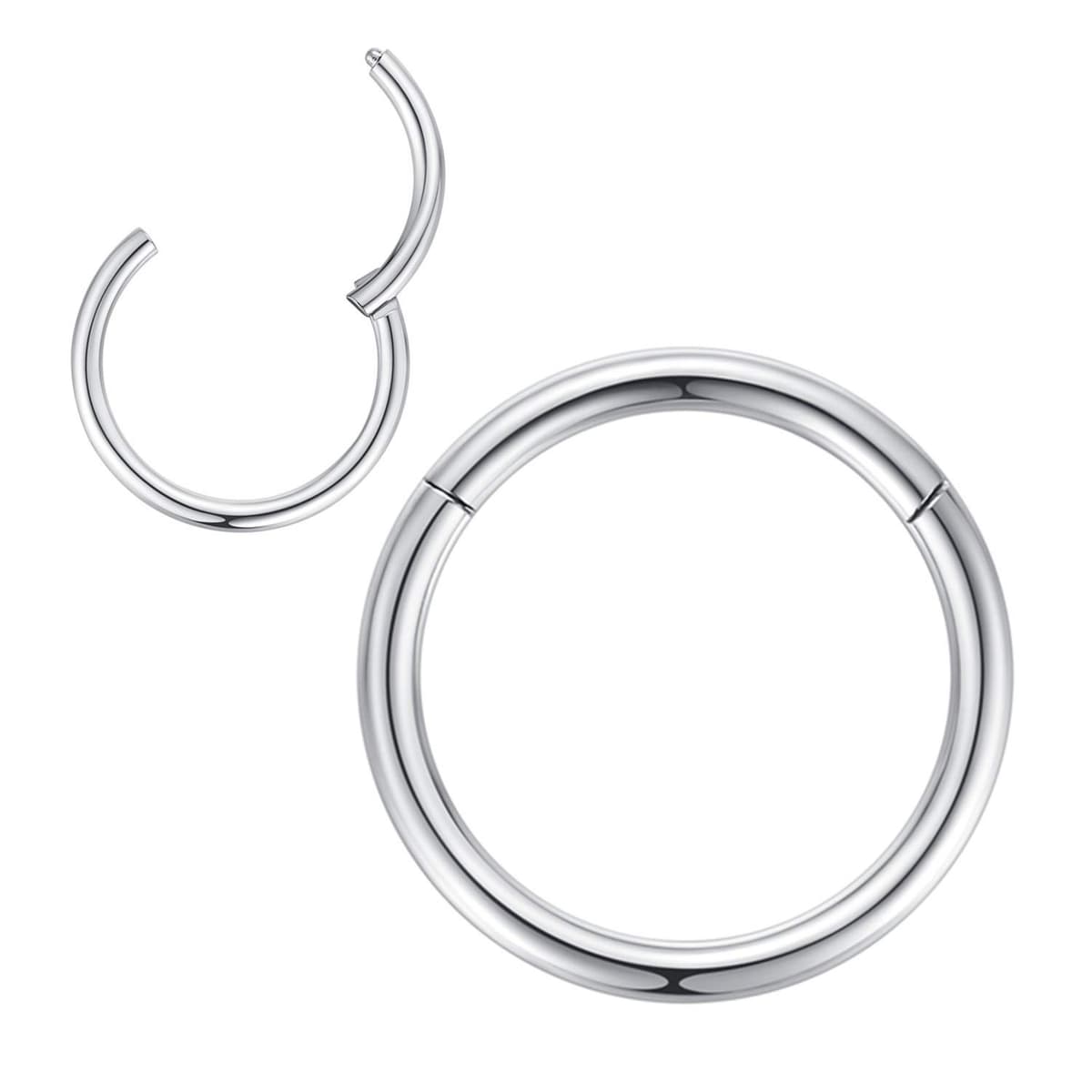 Popuhoops 316L Surgical Steel Hinged Nose Rings Hoop Suptum Ring Body Piercing Lip Rings Helix Cartilage Rook Earrings 20G 18G 16G 14G 12G 10G 8G, Diameter 5mm to 16mm, Gold-Rose Gold-Silver-Black — view 8