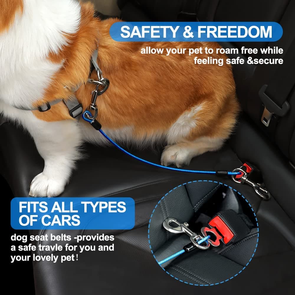 Dog Car Seat Belt, Dog Car Harnesses Chew Proof Steel Rope Cable, Waterproof Dogs Safety Belt, Vehicle Harnesses with Double Clips and Latch Attachment — view 2