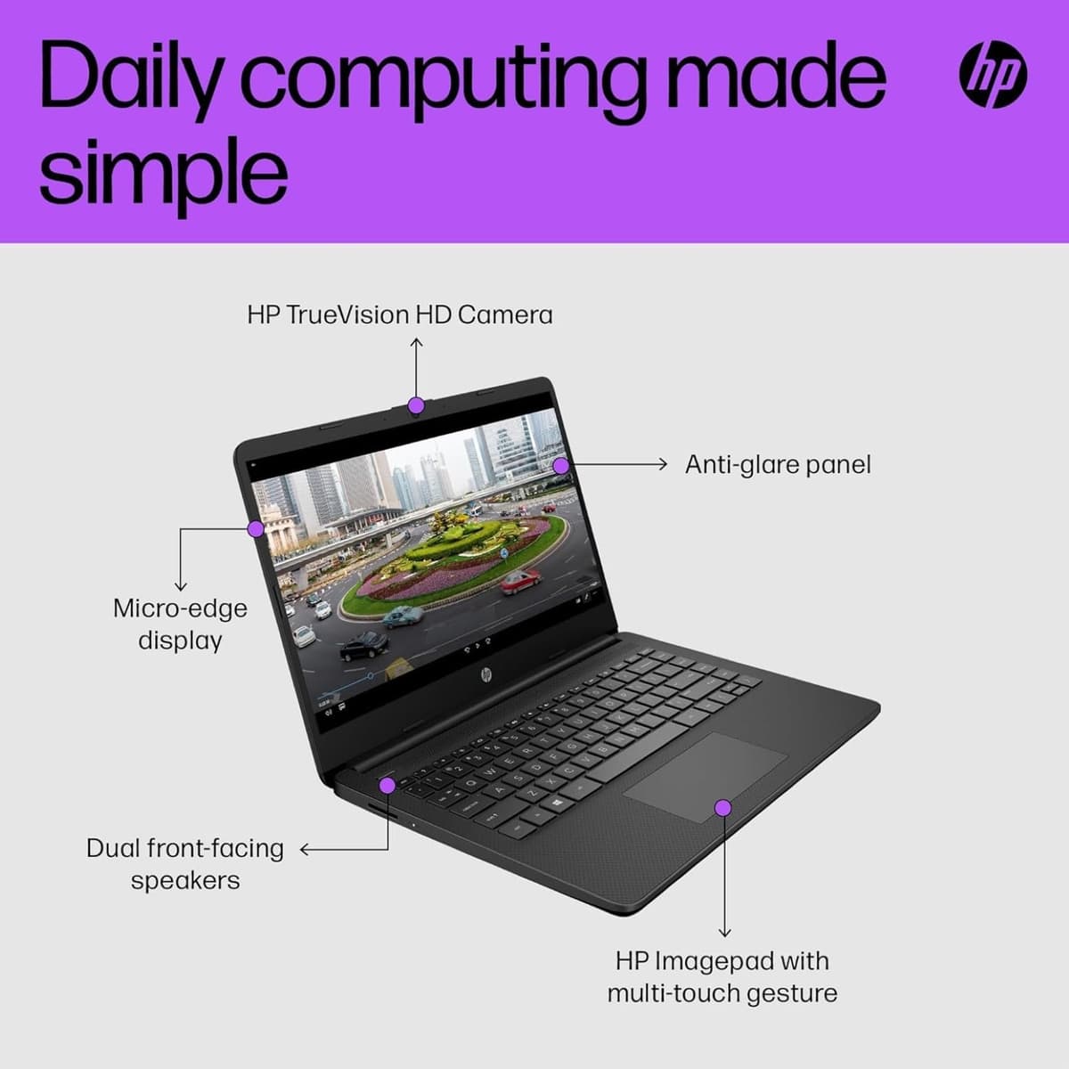 HP Stream 14" Laptop | Intel N4120 Processor | 4 GB RAM | 64 GB eMMC | Intel UHD Graphics | HD Display | Dual Speakers | Microsoft 365 Personal 12 month included | Win 11 | Jet Black | 14s-dq0000sa — view 4