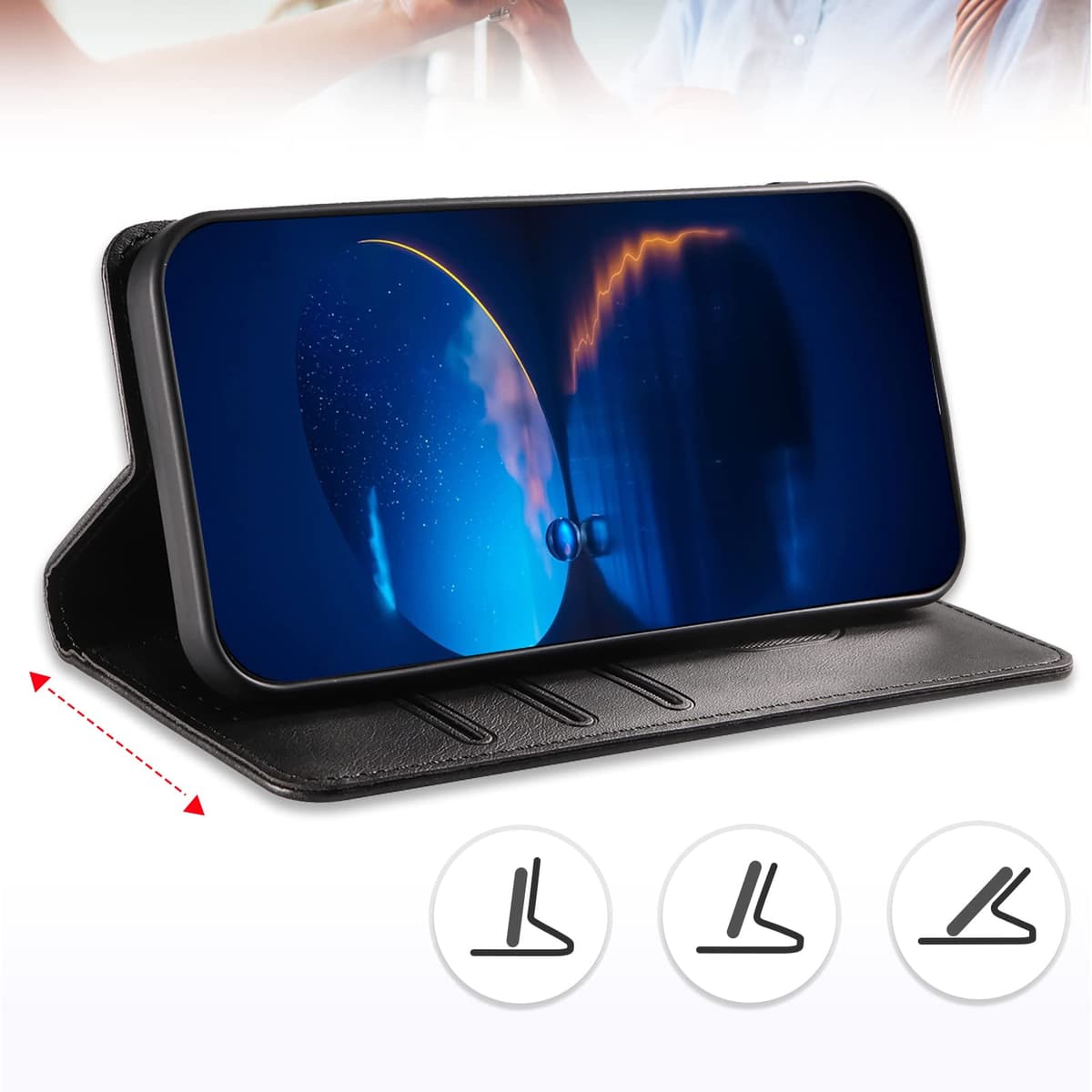 Case for OPPO Find X3 Lite, Classic PU Leather Magnetic Wallet Case, Flip Folio Protective Phone Cover Compatible with OPPO Find X3 Lite, Black — view 5