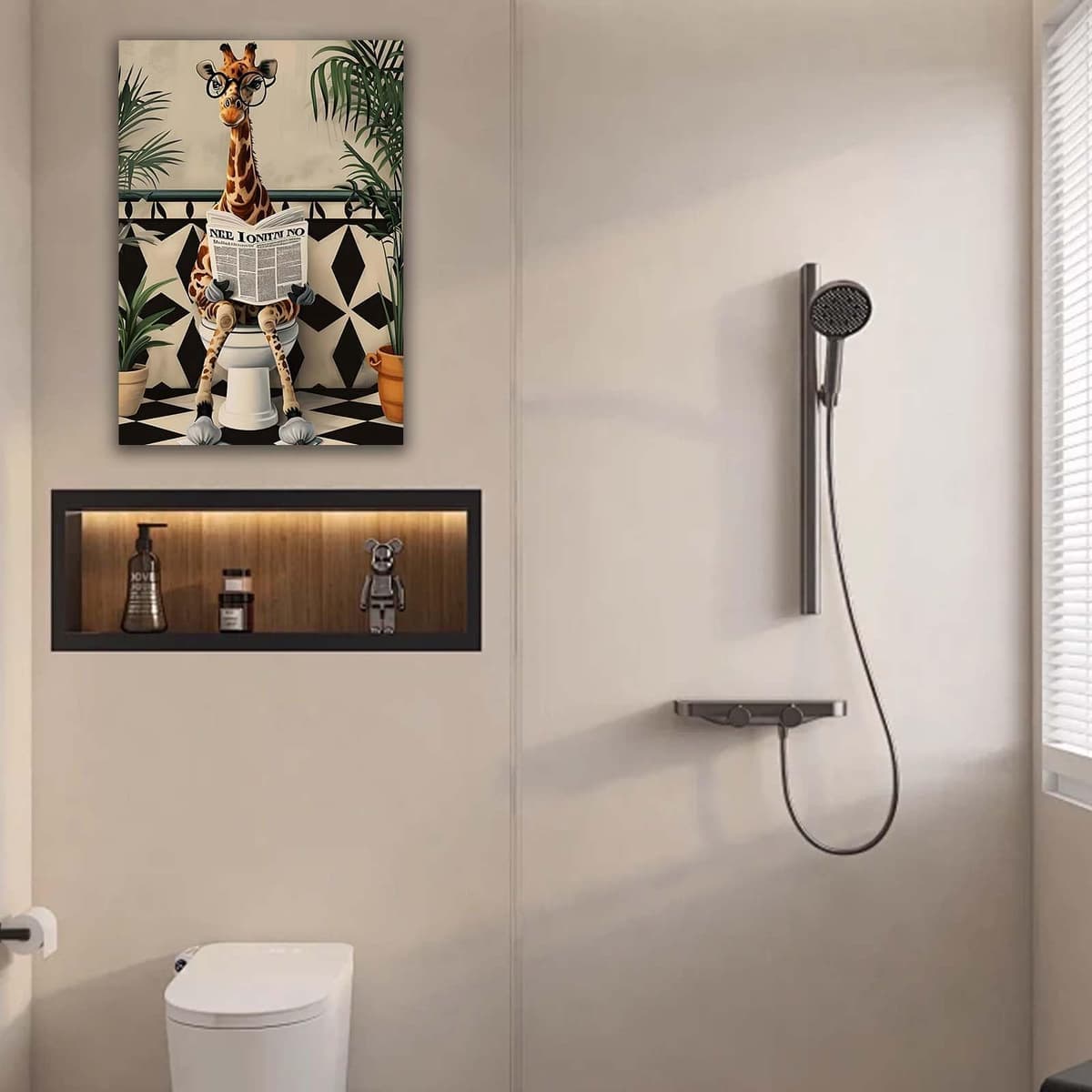 Qiukoo Wall Art Funny Giraffe Toilet Print – Framed Canvas Artwork for Bathroom Pictures and Decor, Waterproof Toilet Wall Art with Frame and Hanging Hooks, 12x16 Inch — view 7