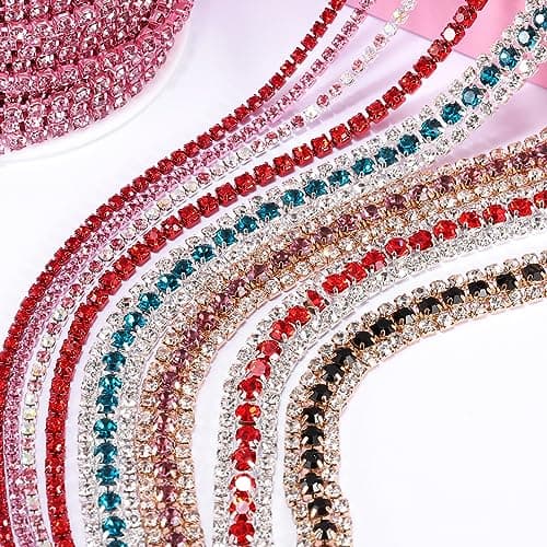 uxcell 10 Yard Crystal Rhinestone Chain, 2.0mm Sew on Close Claw Chain Trim for DIY Jewelry, Clothing, Bags, Shoe Decoration, Dark Green, 1Roll — view 3