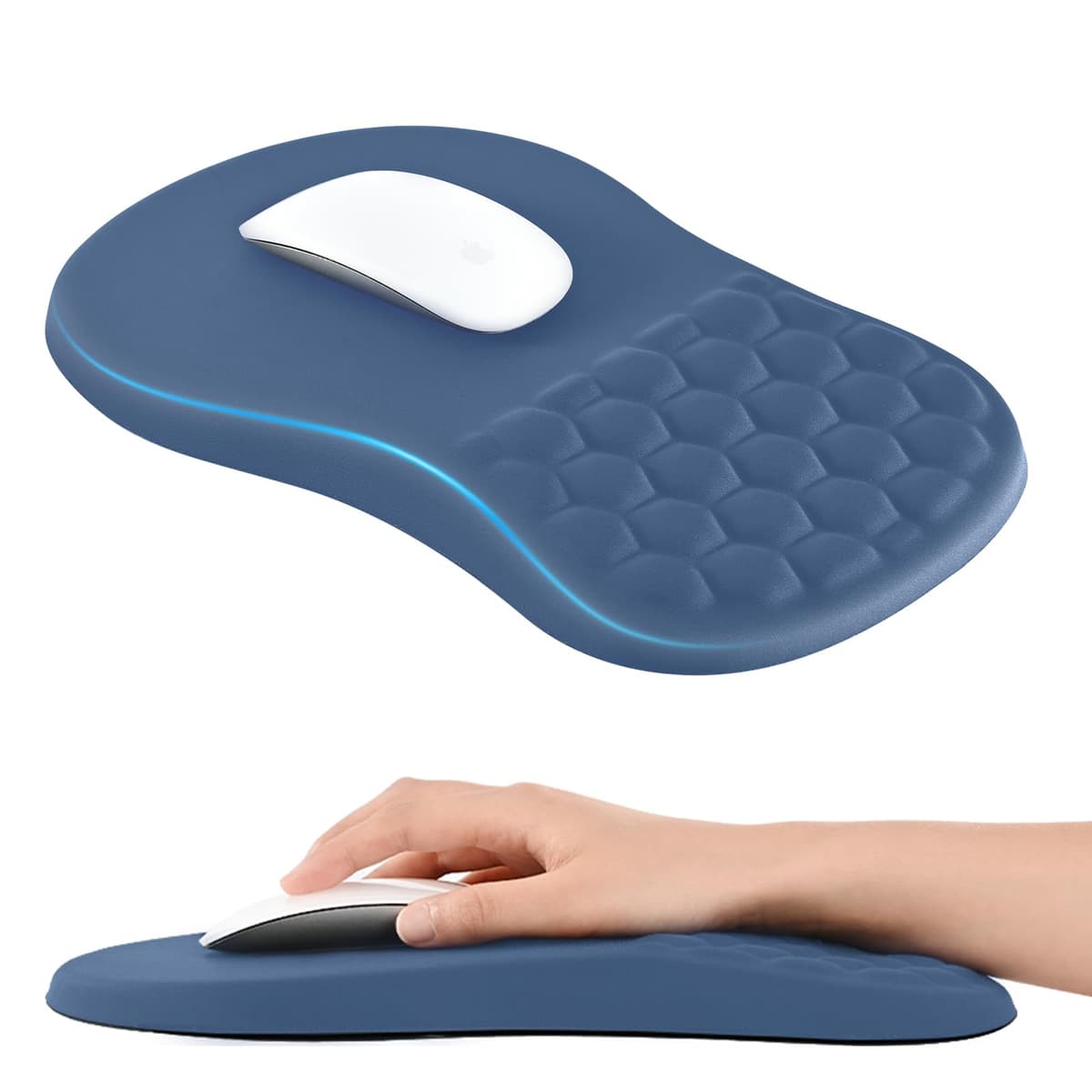EooCoo Mouse Mat Wrist Support with Massage Design, Gaming Mouse Pad, Ergonomic Wrist Rest Pain Relief Mousepad with Smooth Lycra Surface & Non-Slip PU Base, Home Office PC Desk Accessories, Black — view 13