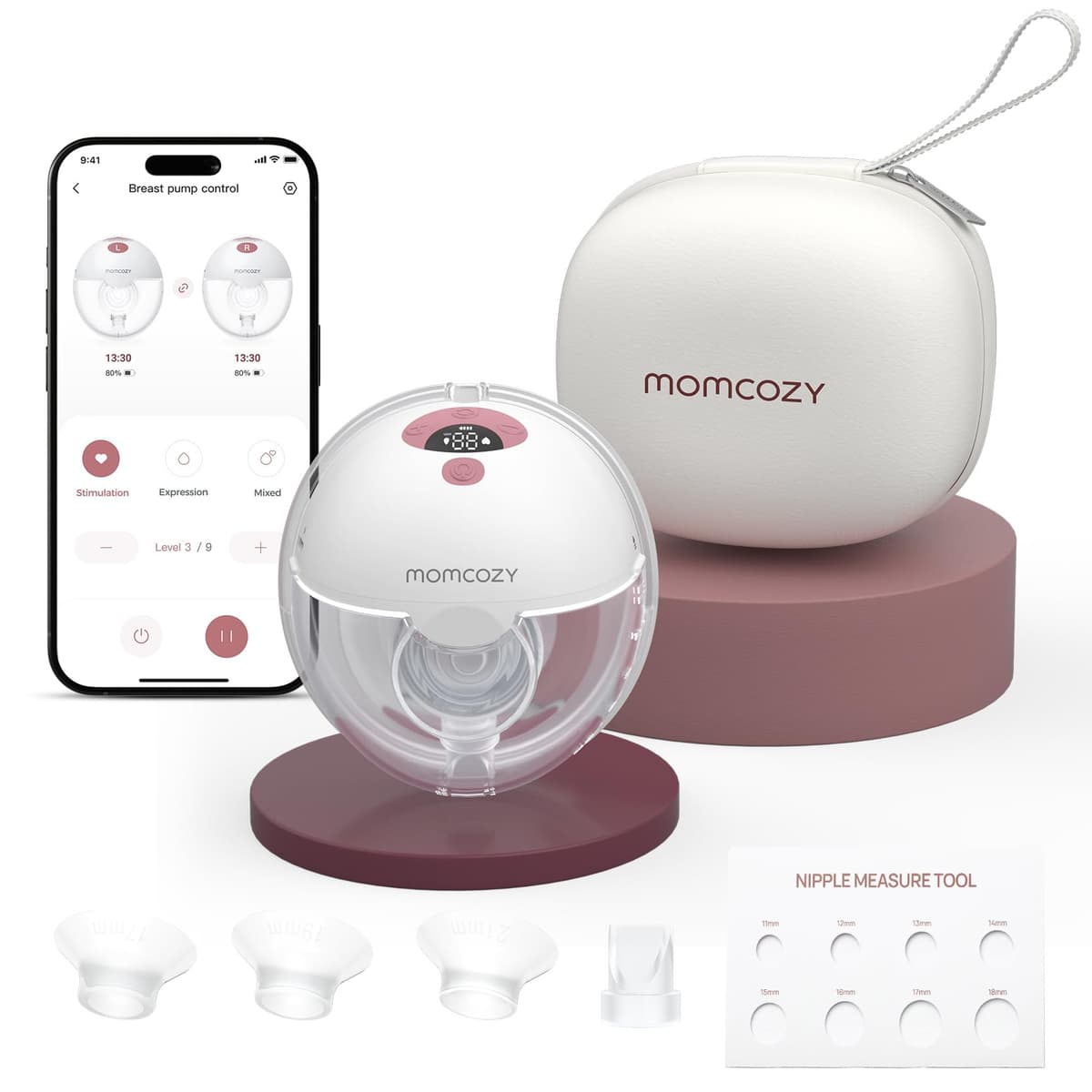 Momcozy M5 Smart Breast Pump, APP Controlled Wearable Hands‑Free Electric Pump, 3 Modes 9 Suction Levels, Portable Lightweight Pump, 24mm Flange, 1 Count, Quill Gray — view 11