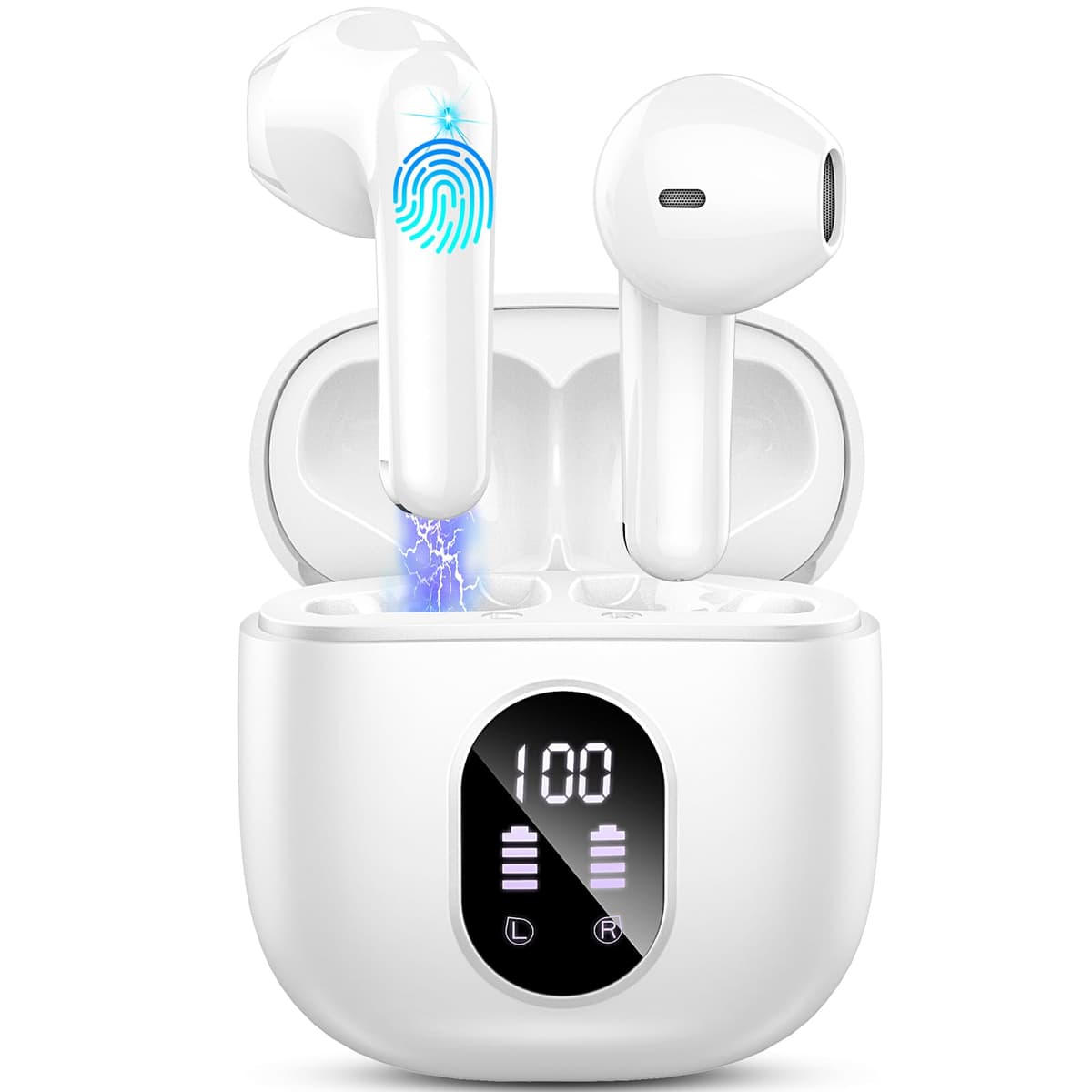 Auriculares Inalambricos, Auriculares Bluetooth 5.4 HiFi Estéreo, 50H Cascos Inalambricos Bluetooth con 4 HD Mic,2024 Audifonos Inalambricos Cancelacion de Ruido ENC/Pantalla LED/IP7 Impermeable/USB-C