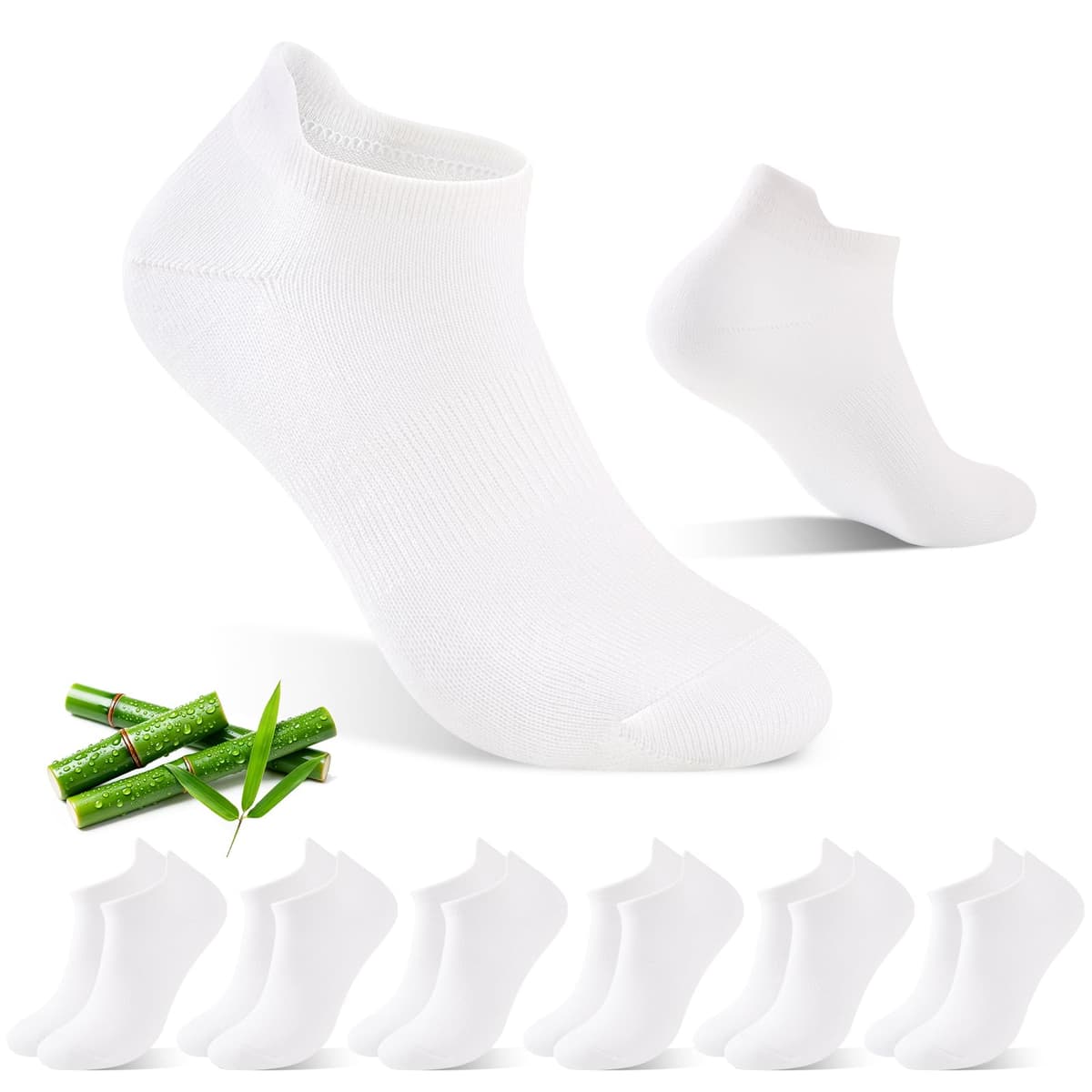 SukModen Calcetines Tobilleros de Bambú, Calcetines Cortos Mujer, Calcetines Transpirables para Deporte, Running y Ciclismo, Anti-Ampollas, Extrasuaves, 6 Pares