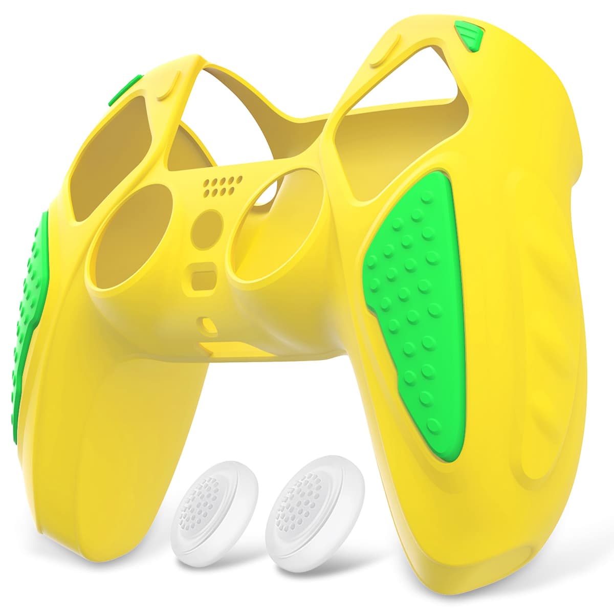 PlayVital Funda de Silicona para ps5 Mando - Carcasa de Goma Antideslizante con Tapas para Joysticks, Protector Tacto Suave, Accesorio Compatible con ps5 - Edición Knight (Leyenda Amarilla & Verde)