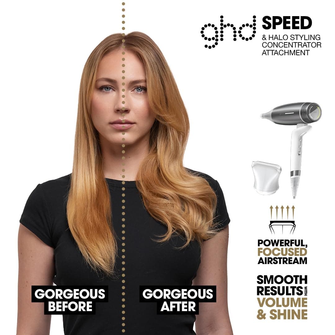 ghd Speed Ionic Hair Dryer in Silver White - Fast, Quick, Powerful Blow Dries with Control & No Heat Damage, ghd's Best Blow Dryer - for All Hair Types (UK Plug) — view 3