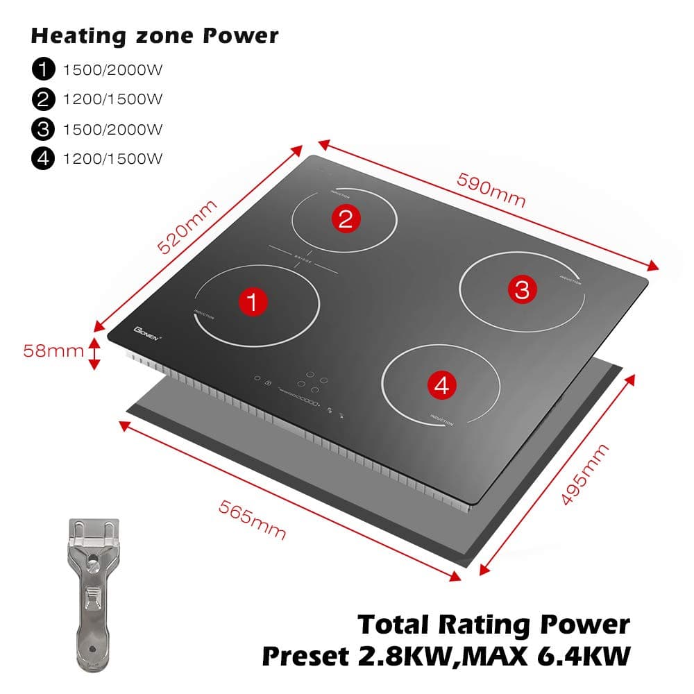 GlONlEN Plug-in Induction Hob 13 Amp 2800W,60cm Integrated Electric Cooktop with Bridge Zone, 4 Cooking Rings Cooker GIT470SP,Drop-in Ranges — view 2