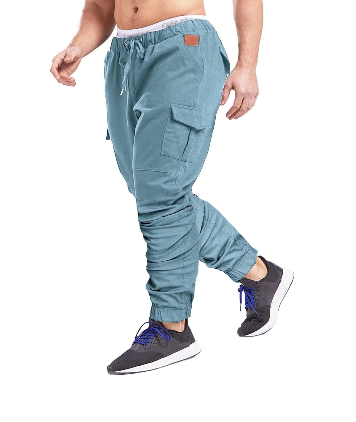 SOMTHRON Hombre Pantalón Cinturón de Cintura elástico Pantalones de chándal de algodón Largo Jogging Pantalones de Carga Deportiva de Talla Grande Jogger Slim Fit Pantalones — view 10
