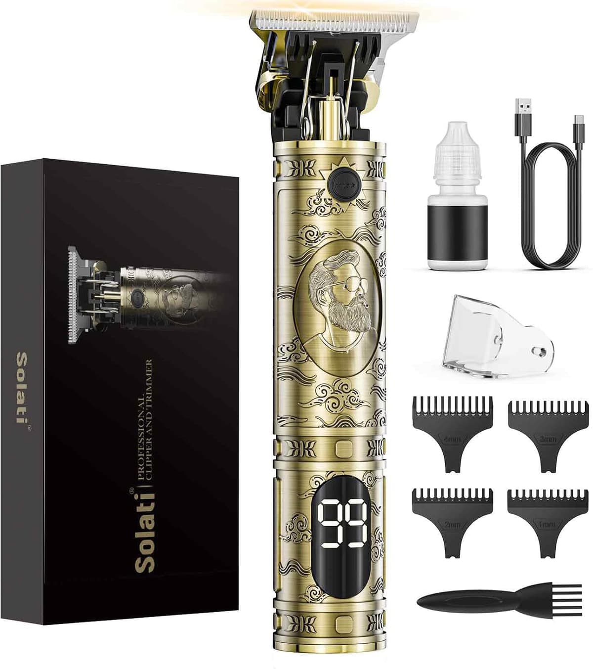 Men's Hair Clippers, Electric Man Shaving Machine with LED Hair Clippers Trimmer Beard Cordless Razor Hair Cutting for Home and Salon (Bronze)