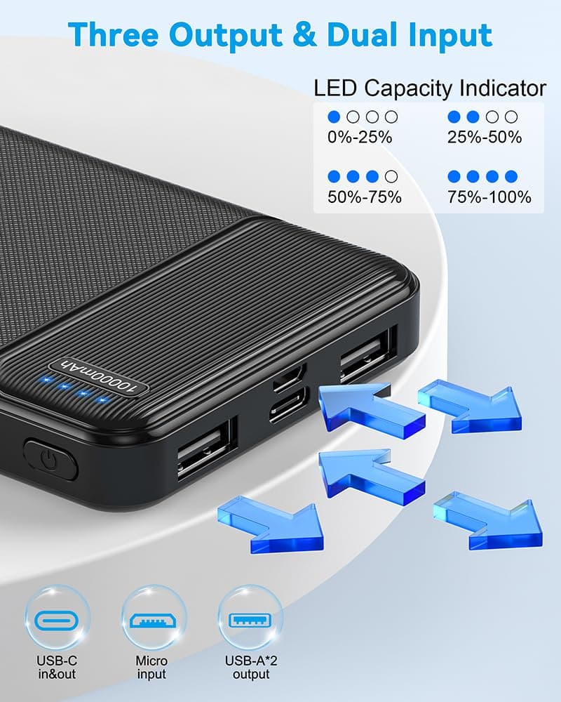 AsperX 2-Pack Power Bank Portable Charger Fast Charging 10000mAh, PowerBank USB C Input and Output, Battery Pack Compatible with iPhone, Samsung, Huawei, iPad, Tablets and More — view 5