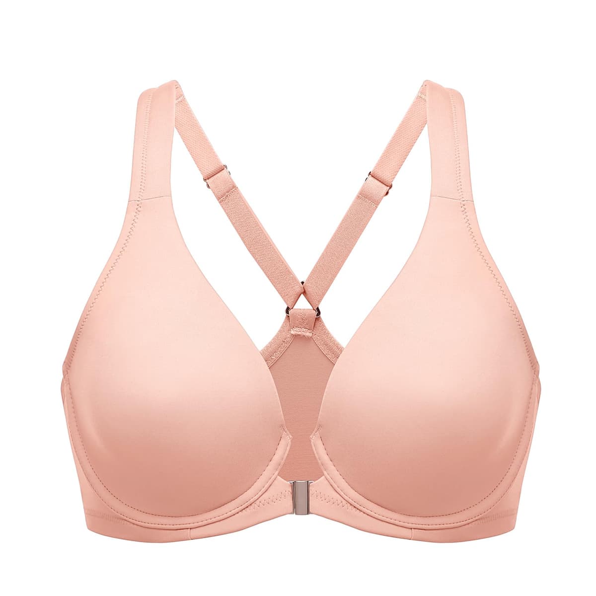 Delimira Women's Front Fastening Bras Seamless Unlined Racer Back Plus Size Underwired Plunge Bra — view 25