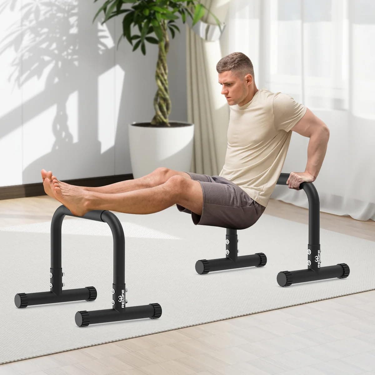 RELIFE REBUILD YOUR LIFE Dip Barras Paralelas Calistenia Gimnasio Casa Push Up Bars Stands Station Ajustable Entrenamineto Musculación Fitness Ejercicio Rehabilitacion Mini Dip Bar — view 3