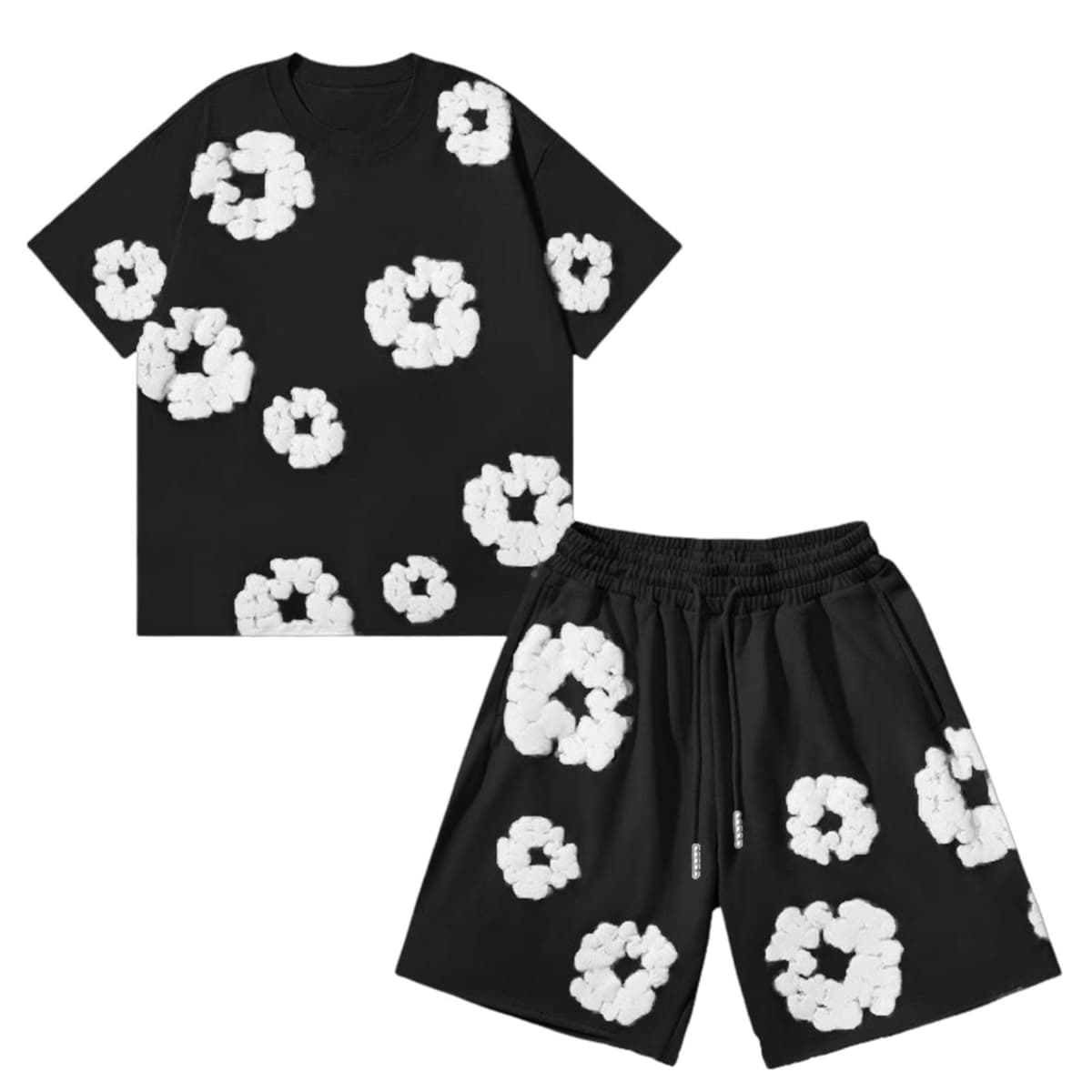 Men Women Tracksuit Set Casual Oversized Short Sleeves Tops and Shorts Vintage Kapok Printed Hip Hop Streewear — view 3