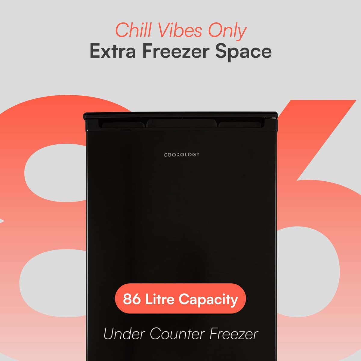 Cookology UCFZ86BK Freestanding Under Counter Freezer in Black - 55cm Width - 86 Litre Capacity - Practical Reversible Door - 3 Large Freezer Drawers - 4 Star Rating — view 2