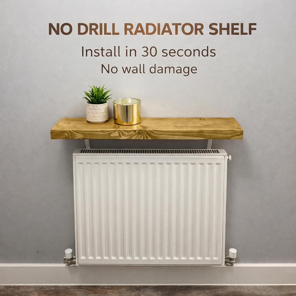 MKGT No Drill Radiator Shelf – Solid Wood Floating Shelf for Hallway & Living Room – Handmade in UK Radiator Cover Top Shelf with Brackets (Dark Oak, 60cm) — view 3