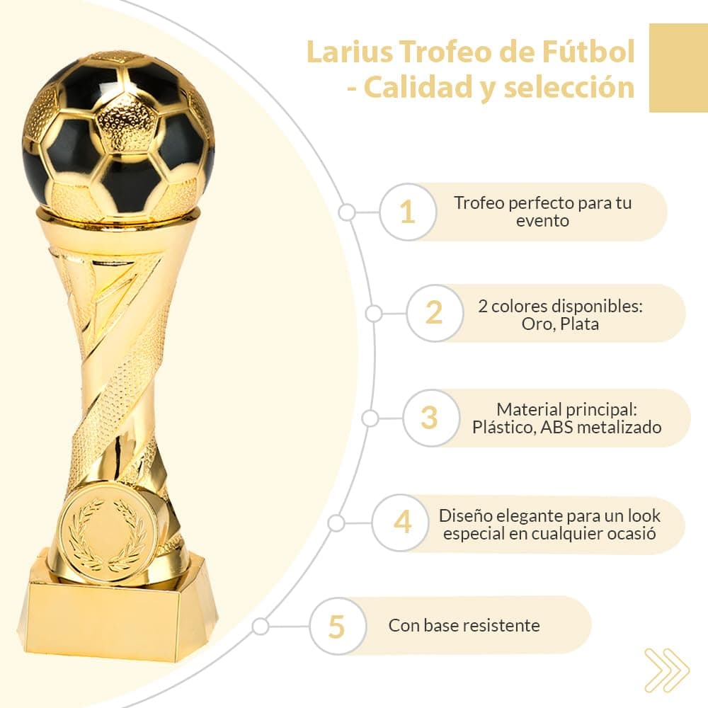 Larius Trofeo de fútbol en Oro y Plata con Grabado Personalizado — view 3
